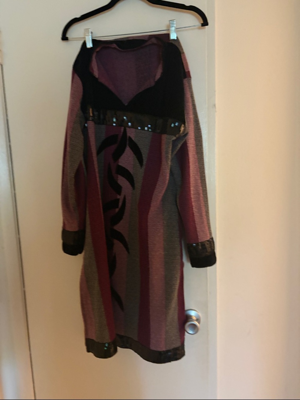 Knit Long Sleeve Striped Sweater kurta in Plum and Gray